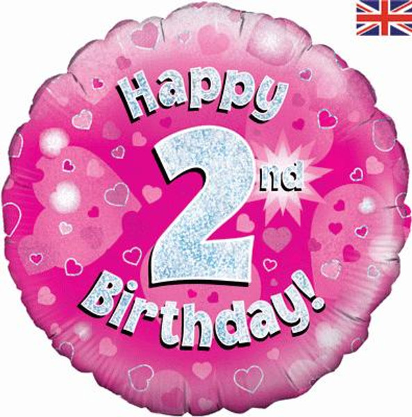 H100 18in Foil Balloon Happy 2nd Birthday Pink