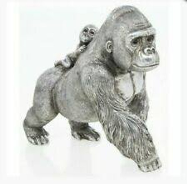 Leonardo Collection Reflections Silver Gorilla and Baby Resin Figurine