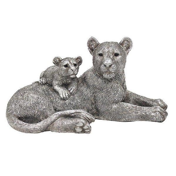 Leonardo Collection Reflections Silver Lion and Baby Resin Figurine