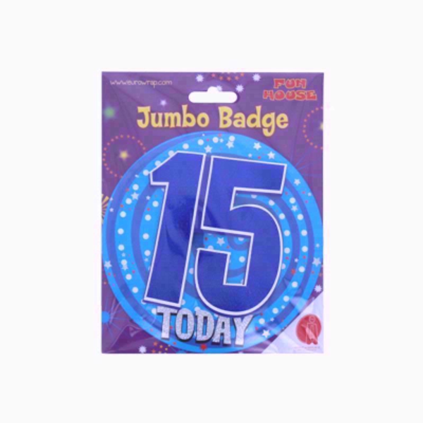 Jumbo Birthday Badge Age 15 Blue