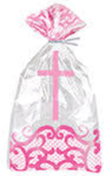 Pink Cross Cellophane Bags Commmunion or Christening 5x11in Pk20