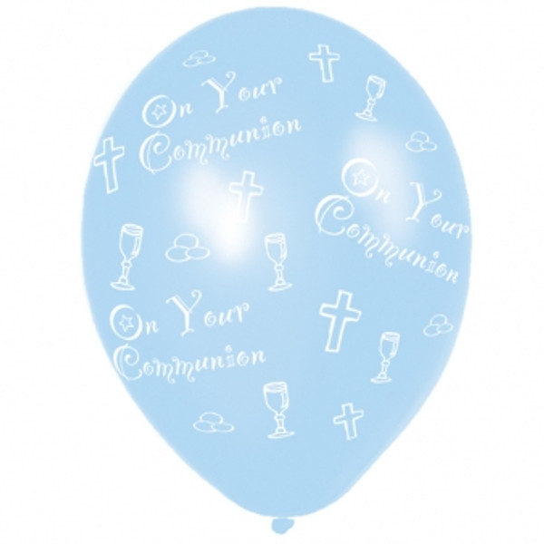 11in Latex Balloons Pk6 Blue 1st Communion