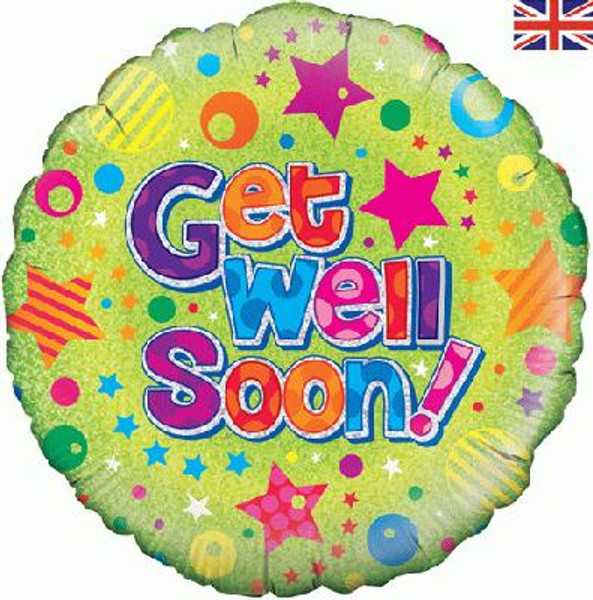 H100 18in Foil Balloon Get Well Dots and Stars