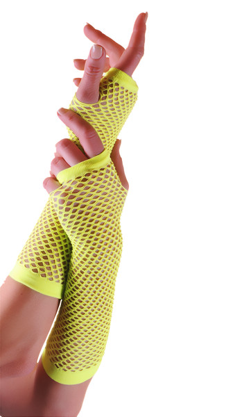 Fishnet Gloves Long Neon Yellow Pk2