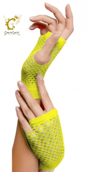 Fishnet Gloves Short Yellow Pk2