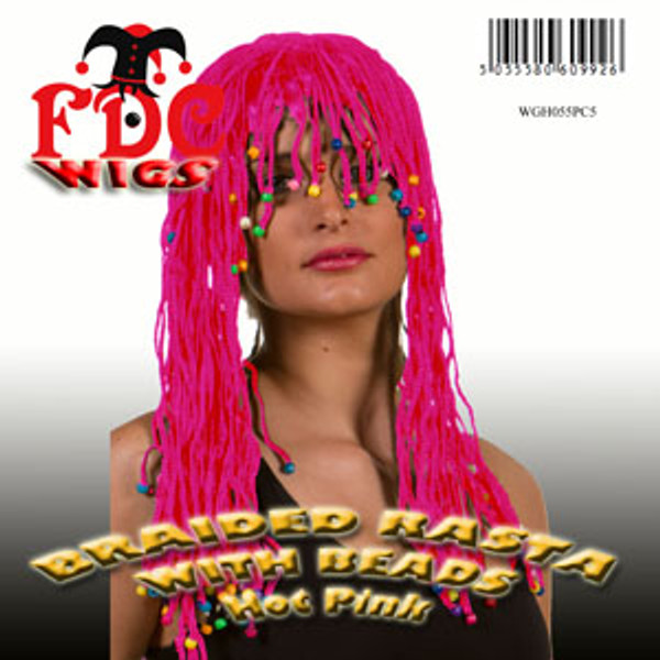 Braided Rasta with Beads Wig Hot Pink