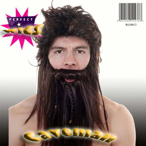 Caveman Wig & Beard Set Brown 