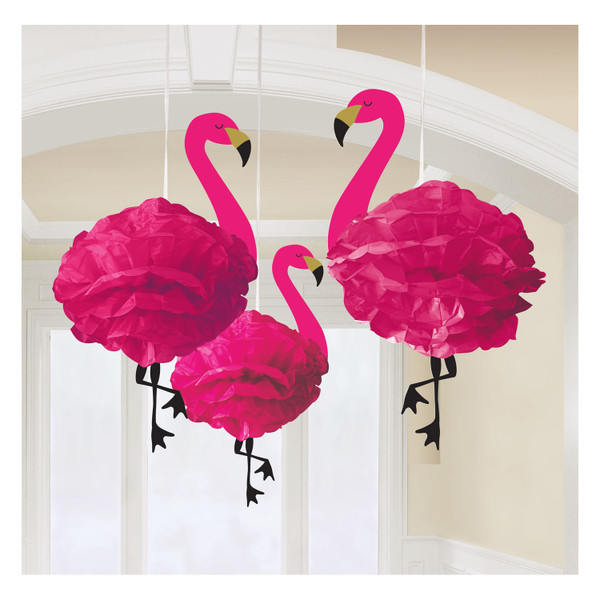 Deluxe Fluffy Flamingo Hanging Decorations 49.5cm Pk3