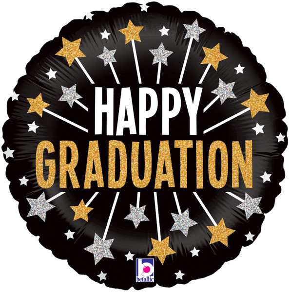 H100 18in Foil Balloon Glittering Graduation Stars Holographic