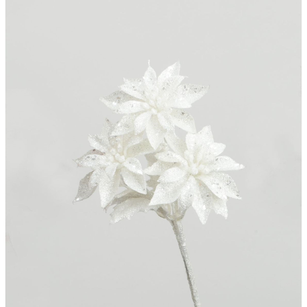 36cm Glitter Poinsettia Spray White