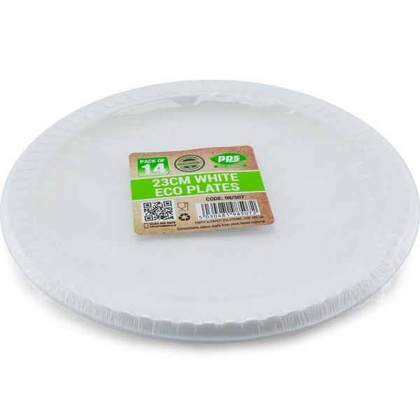 Eco Plates White Pk14 23cm Bio Degradable