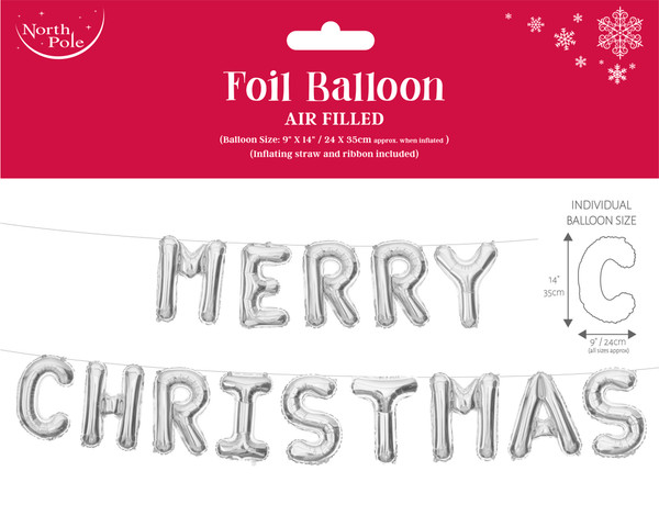 Merry Christmas Foil Letter Balloon Silver