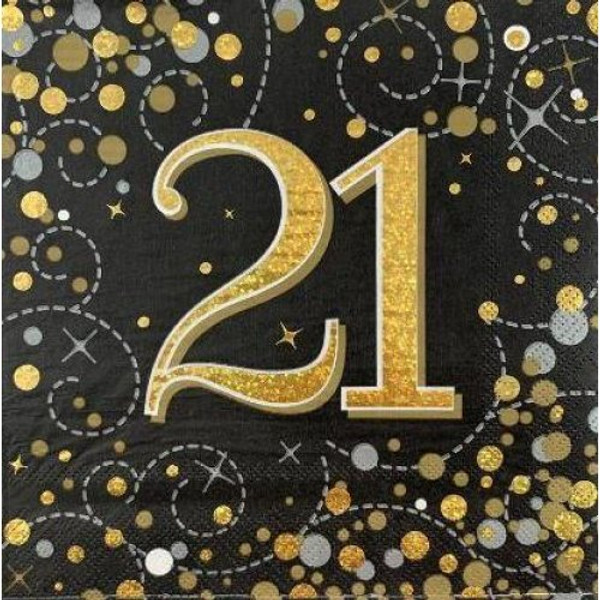 Black Gold Sparkling Fizz Napkins Age 21 Pk16 3Ply