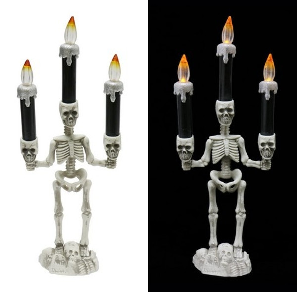 LIGHT UP TRIPLE CANDELABRA LIGHTS WITH SKELETON STAND