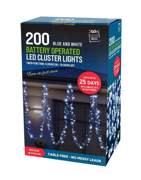 200 LED TIMER CLUSTER LIGHTS WHITE and BLUE