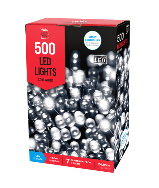 500 LED String Lights White With Clear Cable