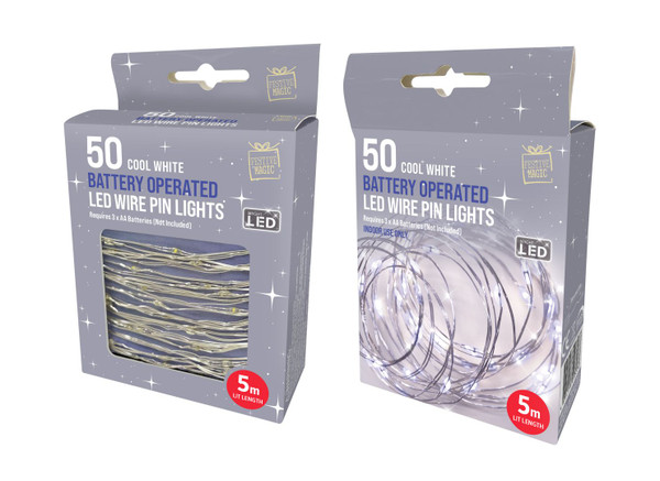 50 LED WIRE PIN LIGHTS 5m WHITE