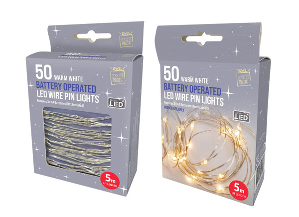 50 LED WIRE PIN LIGHTS 5m WARM WHITE