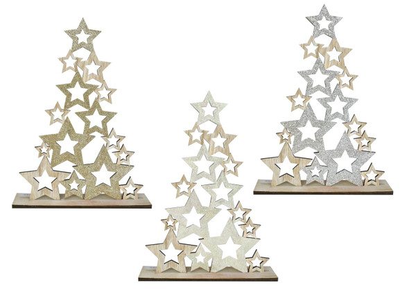 GLITTER STAR TREE TABLE DECO 30cm Choose from 3 assorted styles