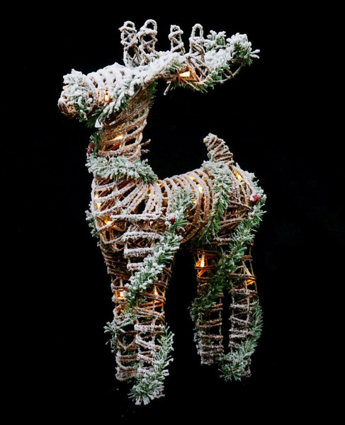 LIGHT UP RATTAN REINDEER 52cm SNOWY