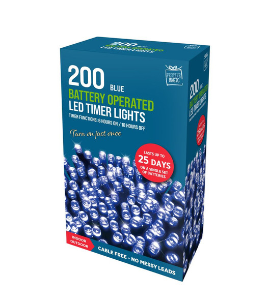 200 Timer Blue LED Lights Battery Operated