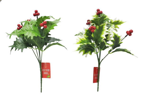 HOLLY BERRY BUNCH 34cm CHOICE OF 2 STYLES