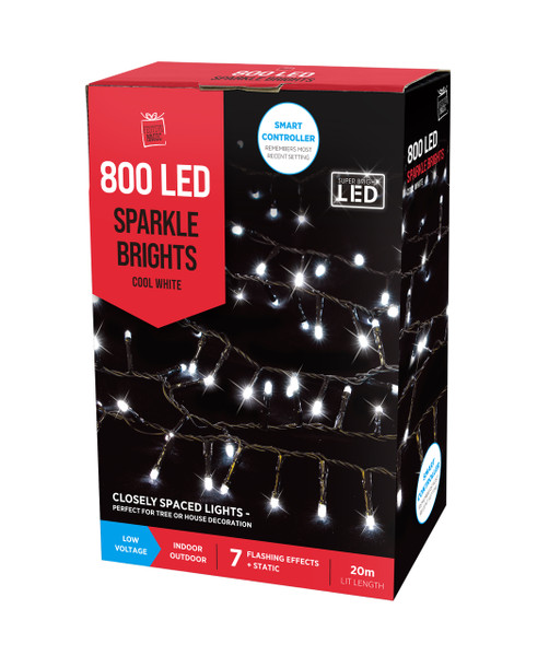 800 LED COMPACT LIGHTS 20m WHITE clear cable