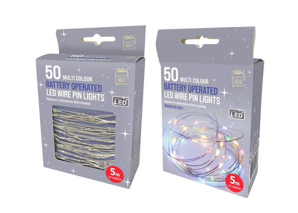 50 LED WIRE PIN LIGHTS 5m MULTICOLOURED