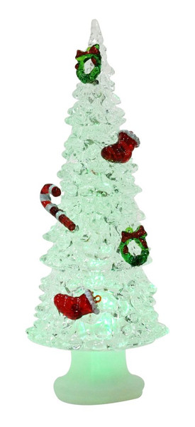 LIGHT UP ACRYLIC TREE 21.5cm WITH DECORATIONS