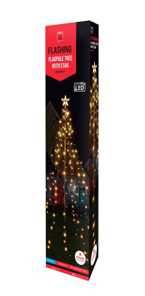 FLAGPOLE TREE 2.3m WITH STAR WARM WHITE