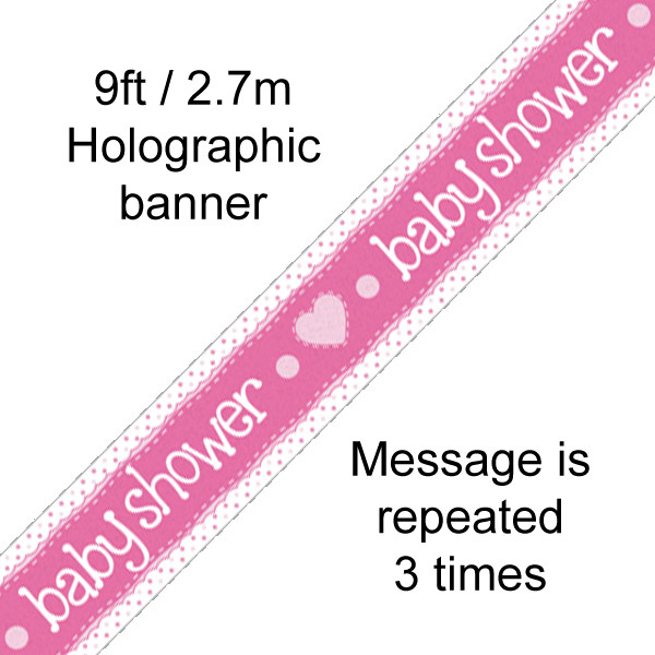 Pink Holographic Banner Baby Shower Pink 9ft