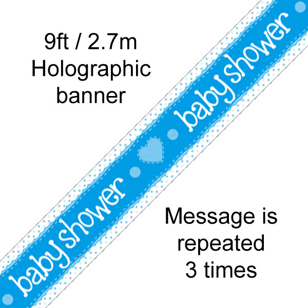 Blue Holographic Banner Baby Shower Blue 9ft