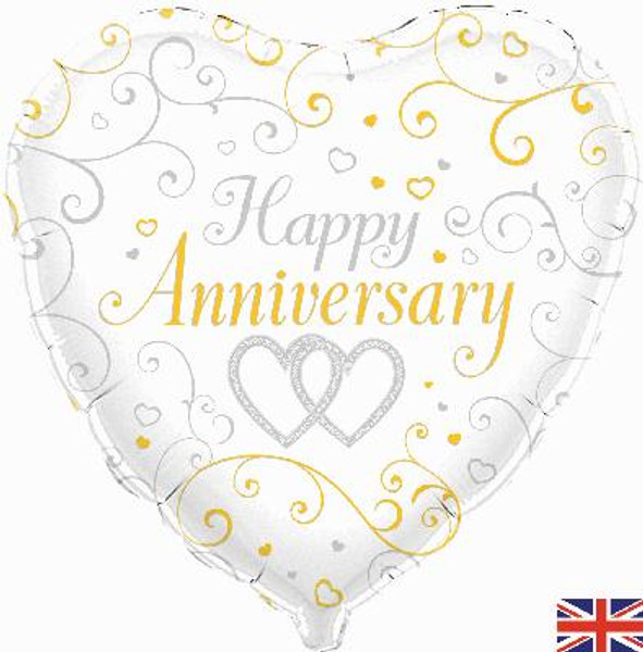 H100 18in Foil Balloon Happy Anniversary Linked Hearts