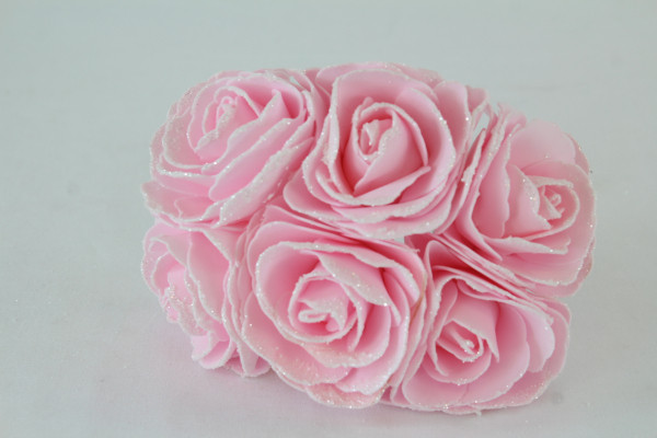 Colourfast Open Foam Roses with Glitter Edge L 8cm Pk6 Baby Pink