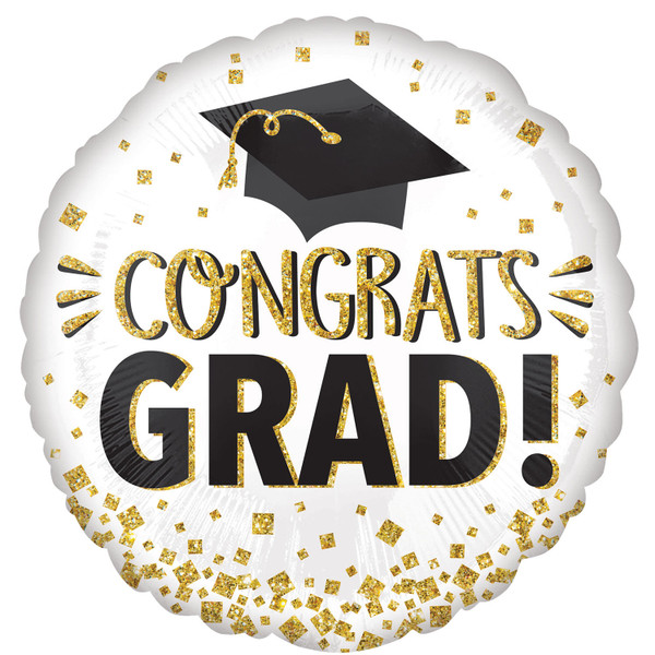 H100 18in Foil Balloon Congrats Grad with Gold Glitter