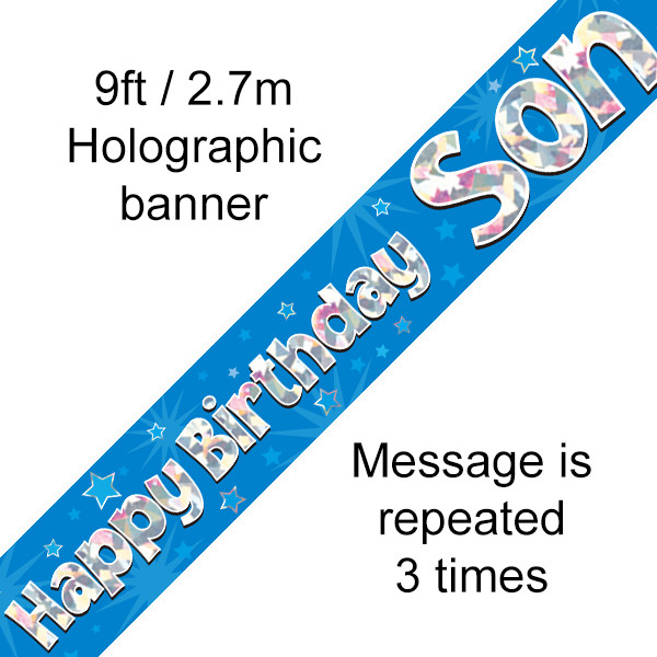 Blue Holographic Banner Happy Birthday Son 9ft