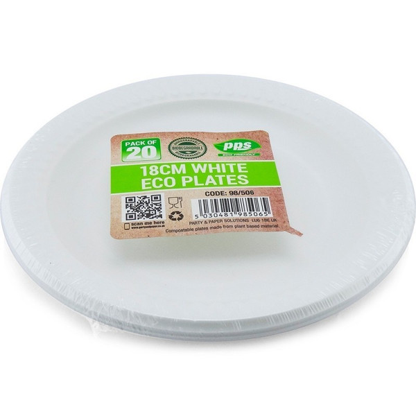 Bio Degradable White Plates Pk20 18cm