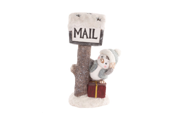 Resin Penguin at Mailbox 44x22x16cm