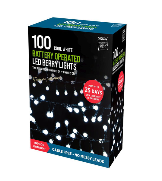 100 LED TIMER BERRY LIGHTS WHITE