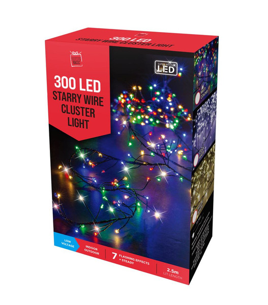 300 LED STARRY WIRE CLUSTER LIGHTS MULTICOLOURED