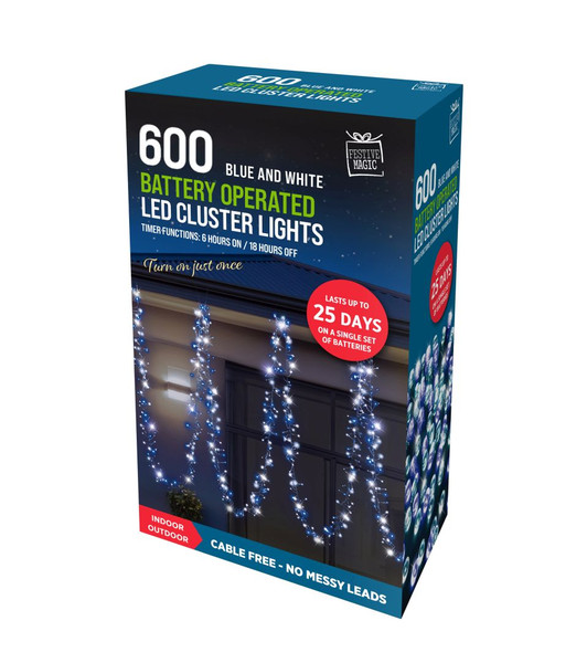 600 LED TIMER CLUSTER LIGHTS WHITE AND BLUE