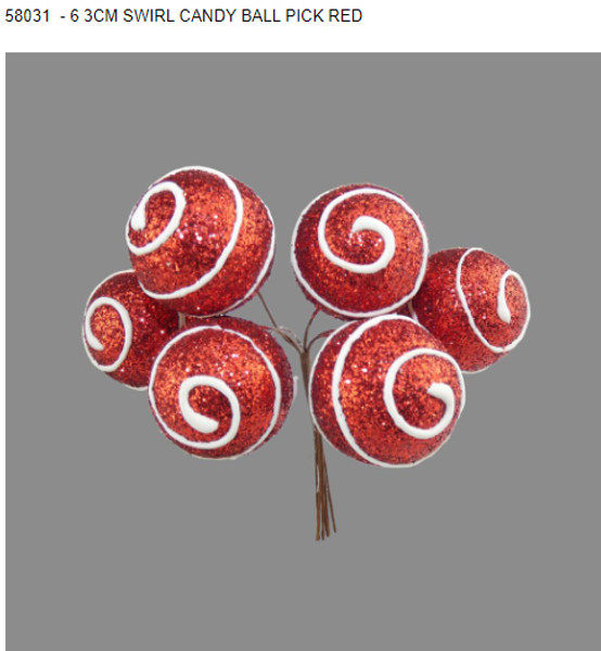 Swirl Candy Ball Pick 3cm Pk6