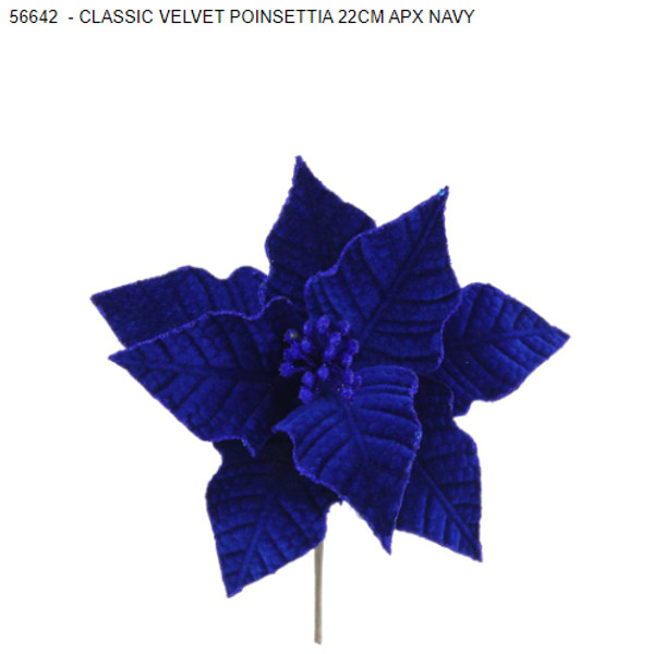 Classic Velvet Poinsettia Navy 22cm