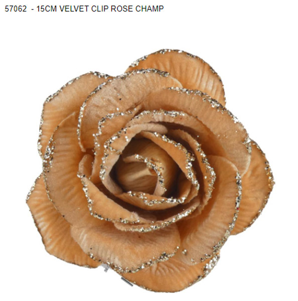 Velvet Clip Rose Champagne 15cm