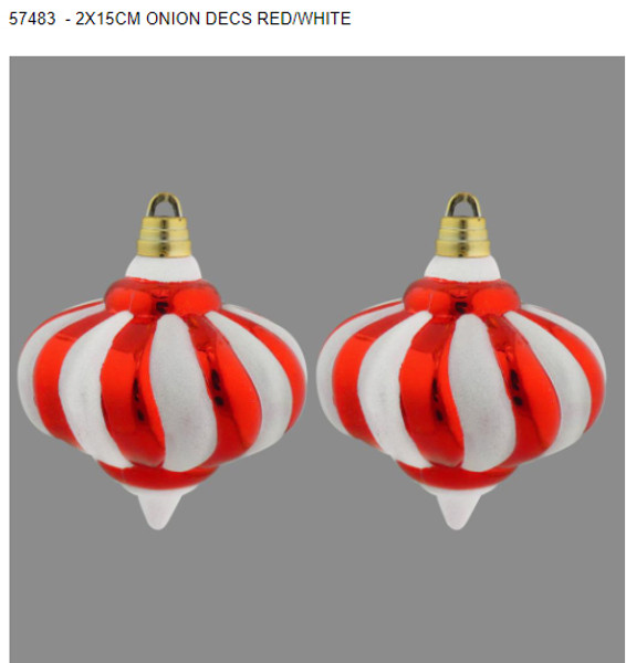 Onion Baubles Red and White 15cm Pk2