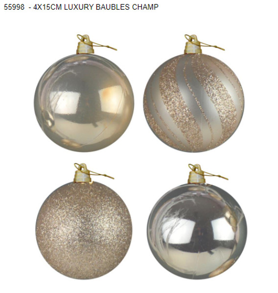 Luxury Baubles Champagne 15cm Pk4