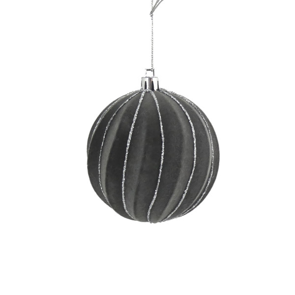 Flock Swirl Bauble Grey Silver 8cm