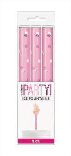 Pink Ice Fountain Candles Pk3