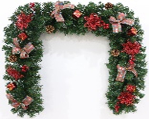 Green Garland 180cm with bows poinsettias pinecones and berries