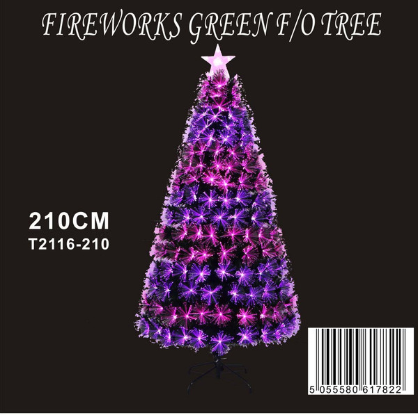 Fireworks Green Fibre Optic Tree 210cm with Multicolour Light